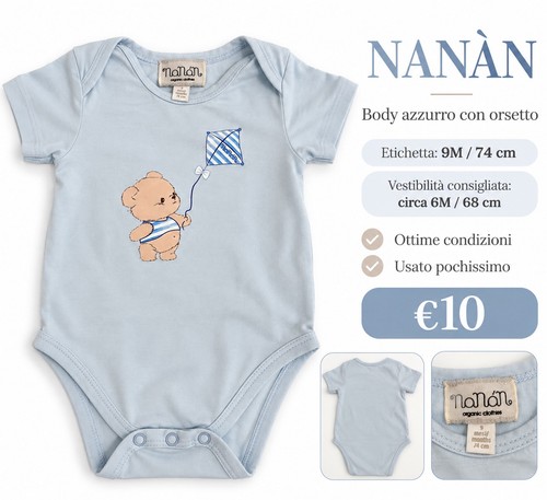 Nanan body neonato - body, azzurro